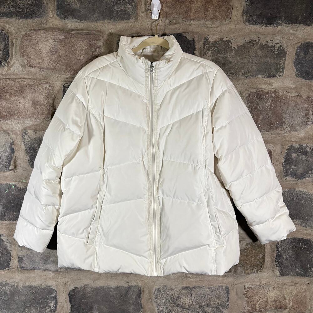 Lands' End Down‎ Puffer Coat Woman's 1X Off White High Collar Winter Warm